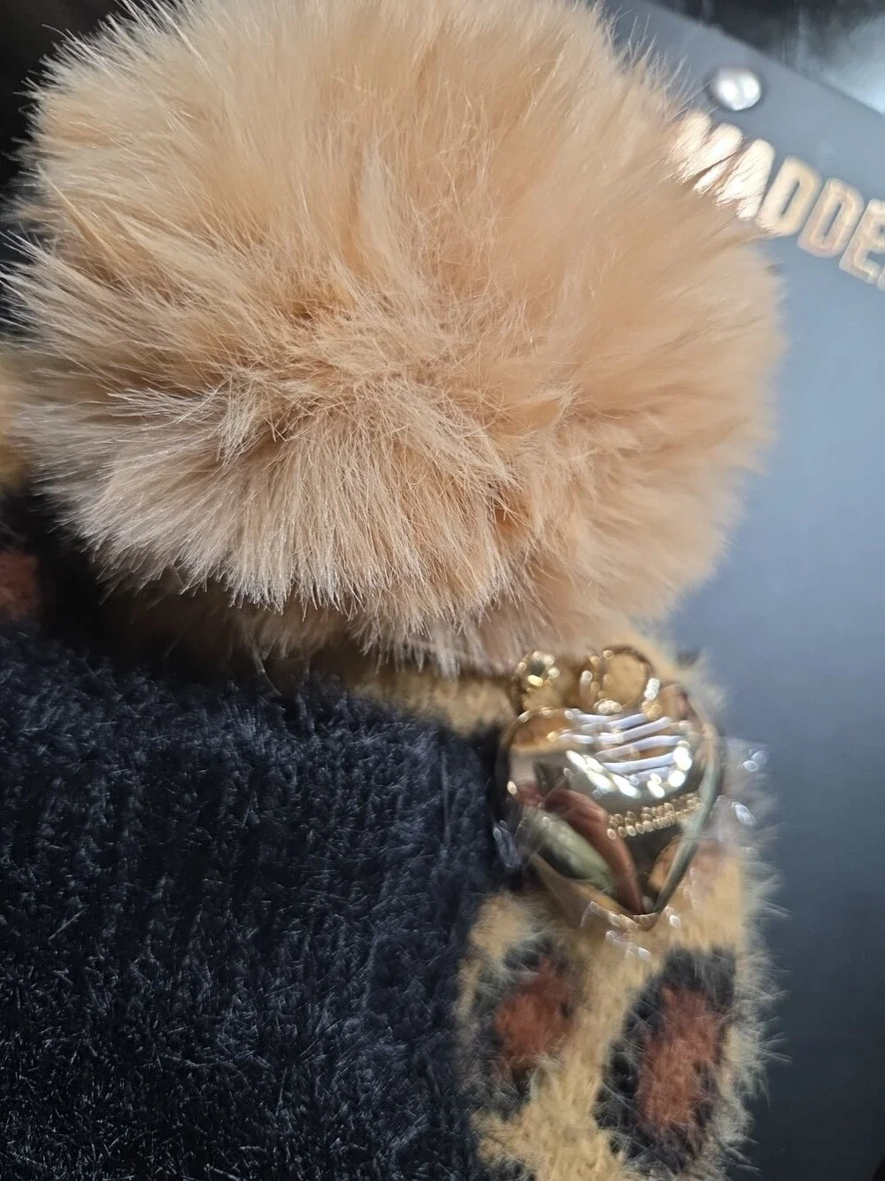 Steve Madden Beanie Fingerless Gloves Charm Set Black Leopard One Size - New